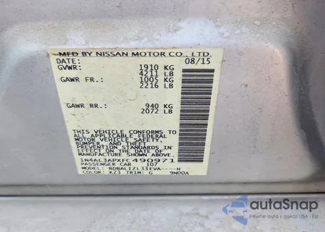 2015 Nissan Altima 2.5 z USA, uszkodzony, nr VIN 1N4AL3APXFC490971